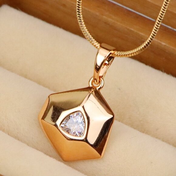 "White Geometric Gold-Plated Pendant with Trillion-Cut Center Stone, XPPT1753 - Picture 1 of 13